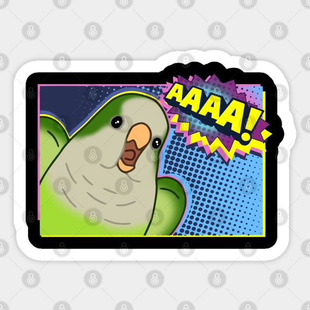 angrey green quaker parrot comic Sticker by FandomizedRose